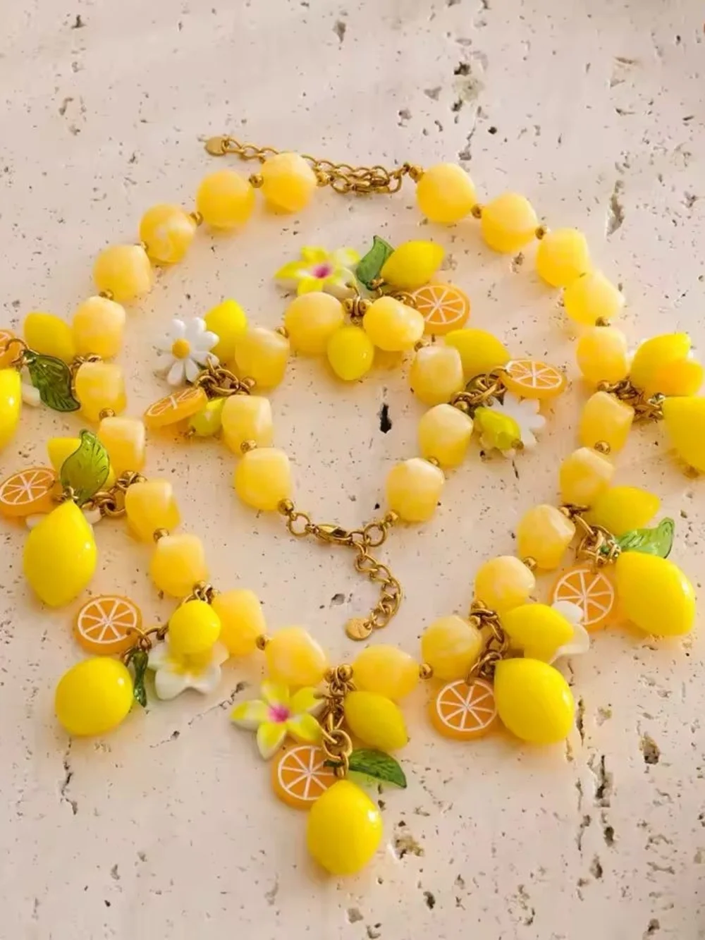 Lemon Drop Floral Bead Necklace & Bracelet Set - Yellow - Picture 5 of 5
